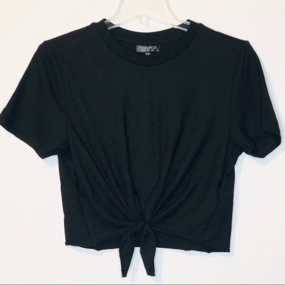 Topshop Tops - Topshop Womens Tee 4 Crop Tie Front Black NEW